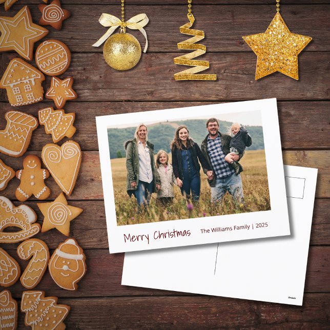 Modern Family Christmas Photo Simple Minimalist Holiday Postcard (Creator Uploaded)