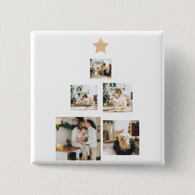 Modern Family Christmas Tree Photo With Star Button (Front)
