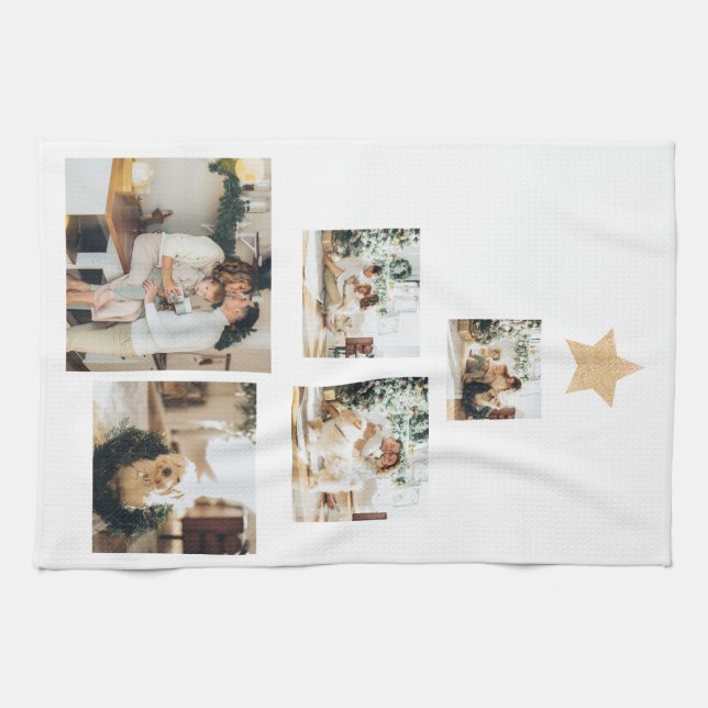 Modern Family Christmas Tree Photo With Star Kitchen Towel (Horizontal)