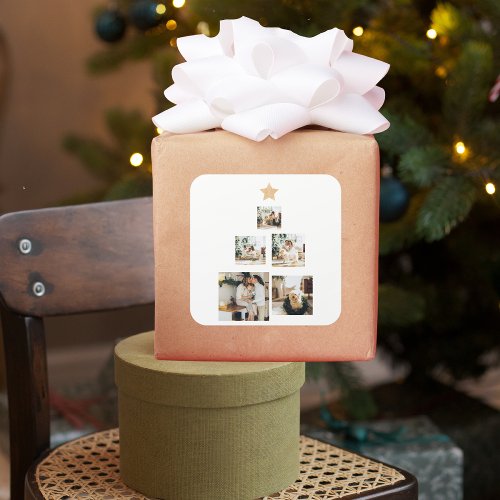 Modern Family Christmas Tree Photo With Star Square Sticker