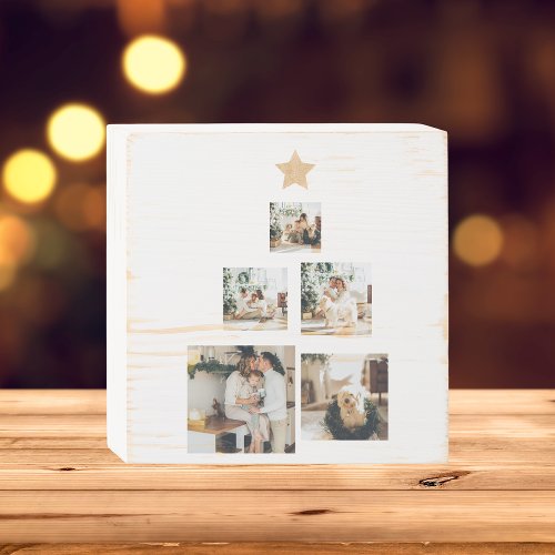 Modern Family Christmas Tree Photo With Star Wooden Box Sign