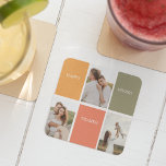 Modern Family Collage Photo | Happy Thanksgiving Glass Coaster<br><div class="desc">Best Gift For Your Friends And Family,  Personalized Thanksgiving Three Photo And Text With Autumn Colors. Happy Thanksgiving</div>