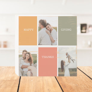 Modern Family Collage Photo   Happy Thanksgiving  Wooden Box Sign