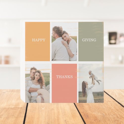 Modern Family Collage Photo  Happy Thanksgiving  Wooden Box Sign