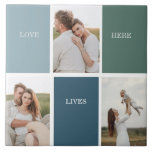 Modern Family Collage Photo | Love Live Here  Ceramic Tile<br><div class="desc">Introducing the "Modern Family Collage Photo | Love Live Here" gift—a beautiful and personalized keepsake that celebrates the love and warmth of your family. This unique collage photo is a perfect addition to your home decor, capturing cherished moments and memories that define your family's unique journey.The "Love Live Here" inscription...</div>