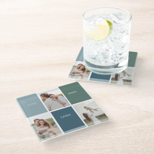 Modern Family Collage Photo  Love Live Here  Glass Coaster