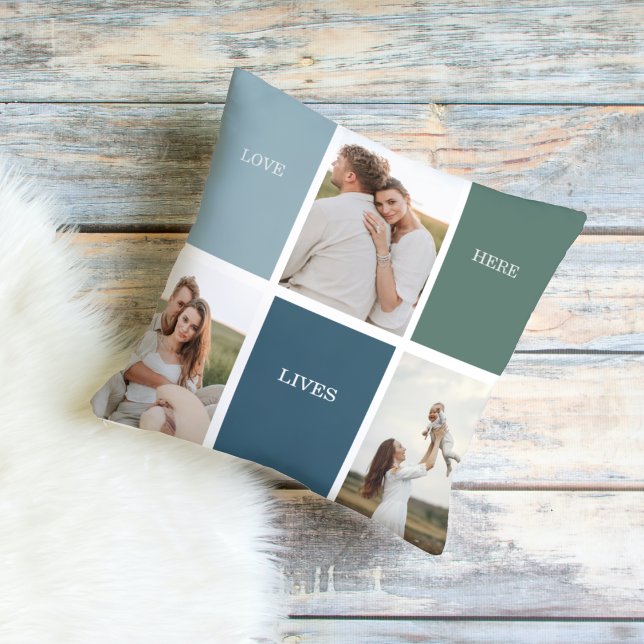 Modern Family Collage Photo | Love Live Here  Outdoor Pillow (Creator Uploaded)