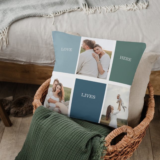 Modern Family Collage Photo | Love Live Here  Throw Pillow (Creator Uploaded)