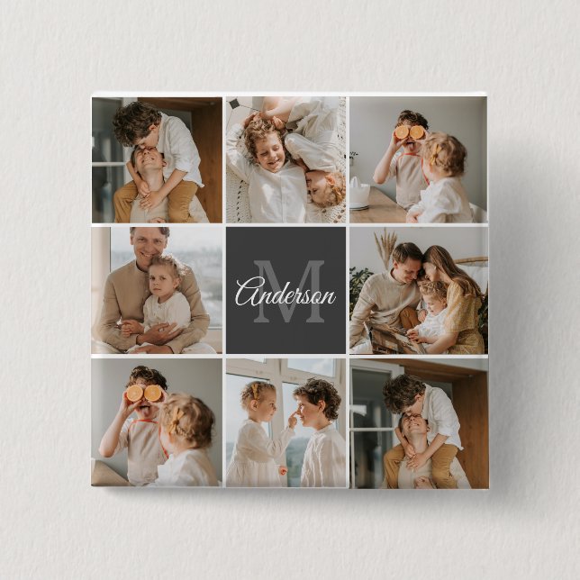 Modern Family Collage Photo & Personalized Gift Button (Front)