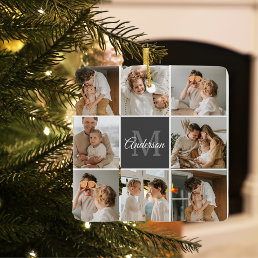 Modern Family Collage Photo &amp; Personalized Gift Ceramic Ornament