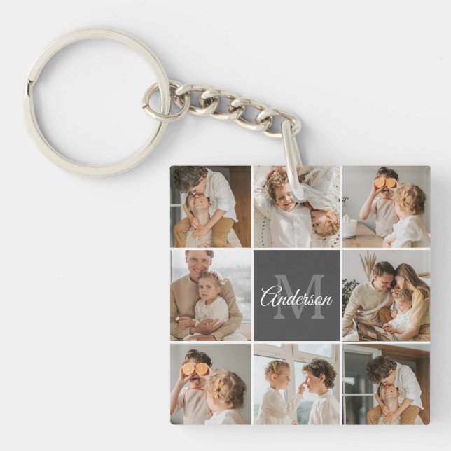 Modern Family Collage Photo & Personalized Gift Keychain (Front)