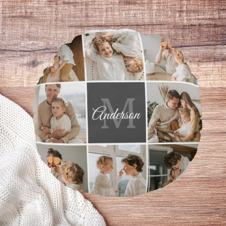 Modern Family Collage Photo & Personalized Gift Round Pillow