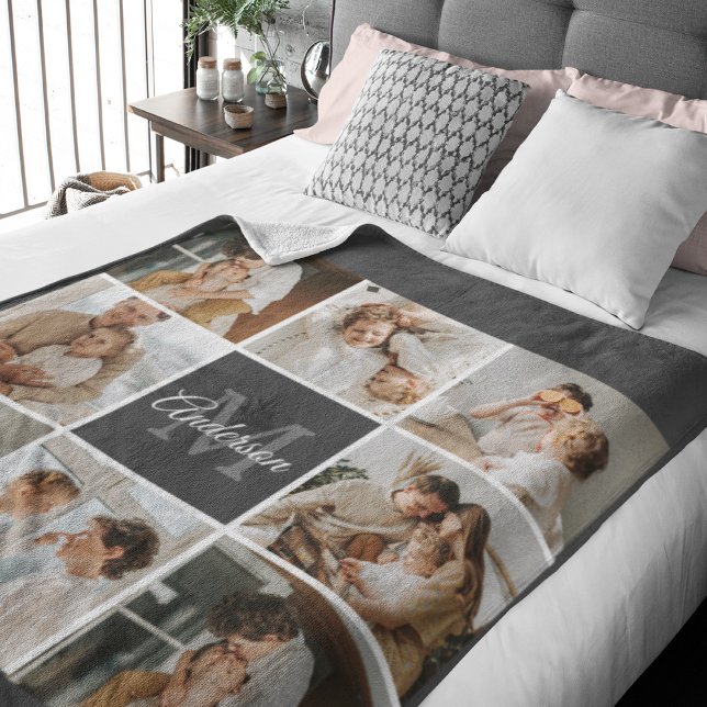 Modern Family Collage Photo & Personalized Gift Sherpa Blanket (Creator Uploaded)