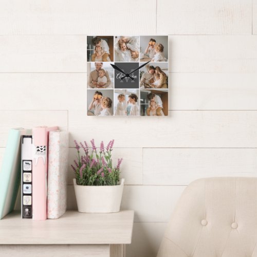 Modern Family Collage Photo  Personalized Gift Square Wall Clock