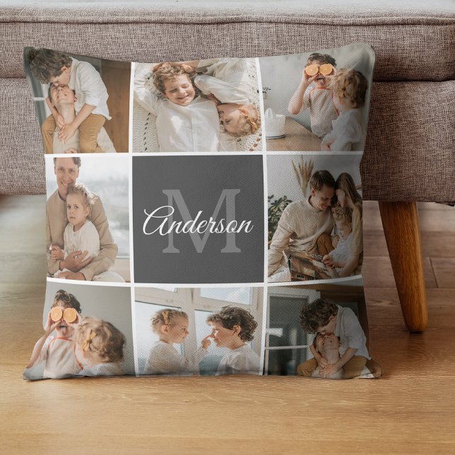 Modern Family Collage Photo & Personalized Gift Throw Pillow (Creator Uploaded)