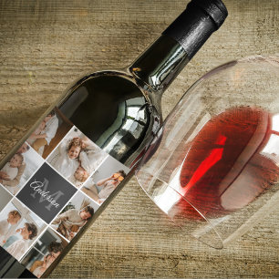 Modern Family Collage Photo & Personalized Gift Wine Label