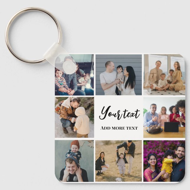 Modern family collage simple personalized keychain (Front)