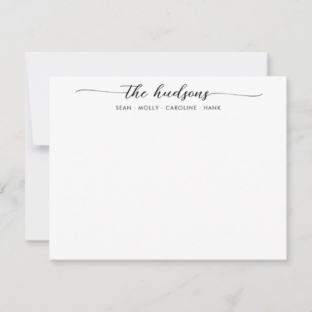 Modern Family Couples Name Black Chic Script Font Note Card (Front)