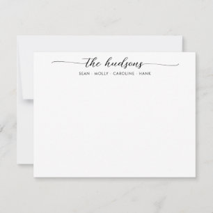 Modern Family Couples Name Black Chic Script Font Note Card