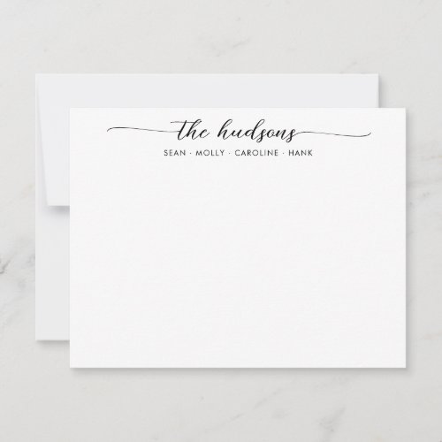 Modern Family Couples Name Black Chic Script Font Note Card