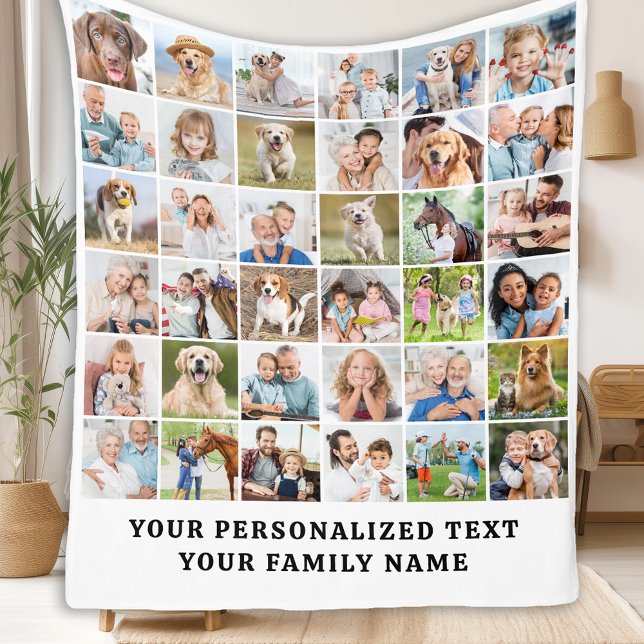 Modern Family Custom 36 Photos Collage Birthday Fleece Blanket (Creator Uploaded)
