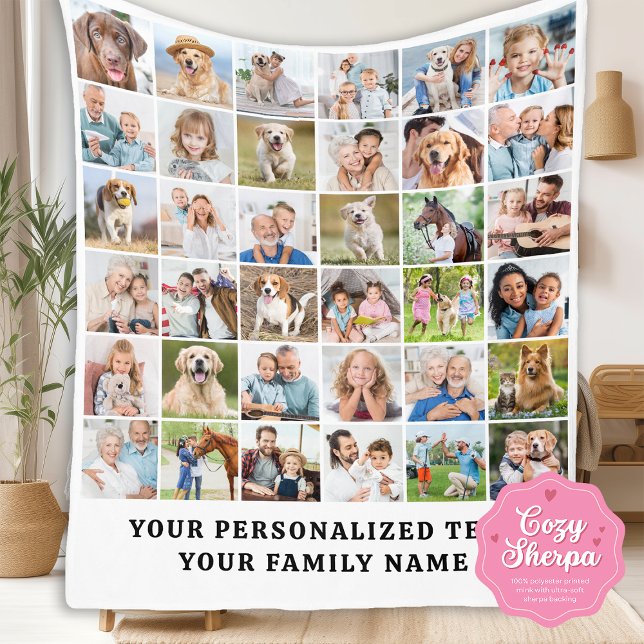 Modern Family Custom 36 Photos Collage Birthday Sherpa Blanket (Creator Uploaded)
