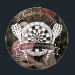 Modern Family Custom Name Wedding Photo Dart Board<br><div class="desc">The Modern Family Custom Name Wedding Photo Dart Board combines entertainment with personal flair, featuring a contemporary design that highlights a photo of your choice alongside the couple's name and wedding date. This customized dartboard makes a fantastic centerpiece for wedding festivities or a unique keepsake to celebrate the special day....</div>