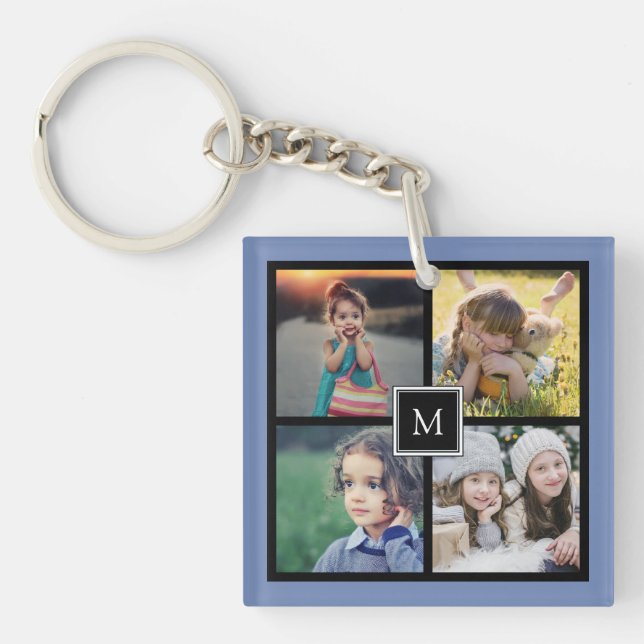 Modern family custom photo collage monogram keychain (Front)
