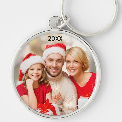 Modern Family Elegant Photo Christmas Keychain