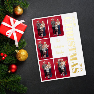 Modern Family Five Photo Gold Foil Christmas Holiday Card