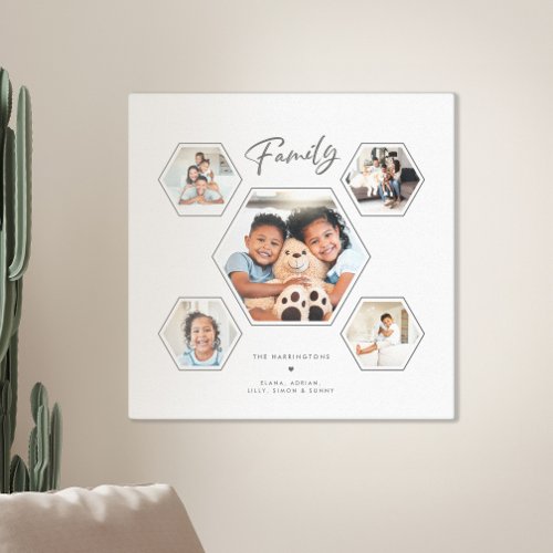 Modern Family Five Photo Hexagon Collage  Canvas Print