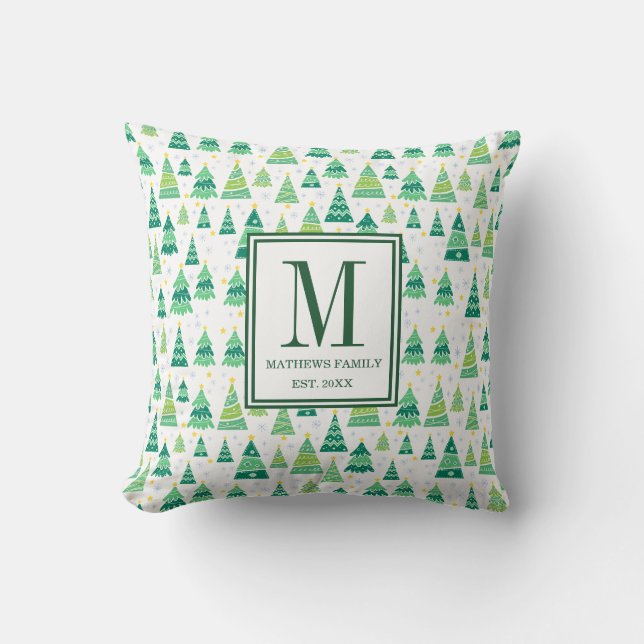 Modern Family Initial Monogram Christmas Throw Pillow (Front)