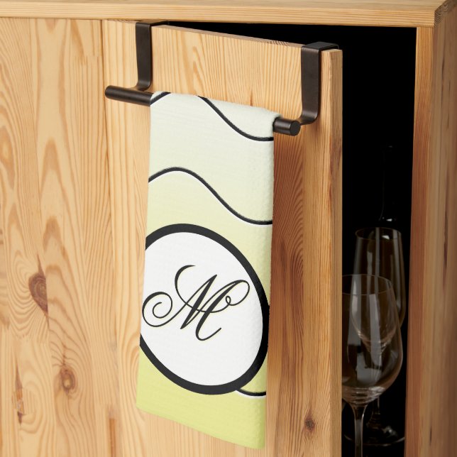 Modern Family Initial on Ombré Butter Yellow Kitchen Towel (Thirds Fold)