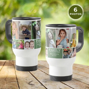 Modern Family Is Forever 10 Photo Collage Green Travel Mug