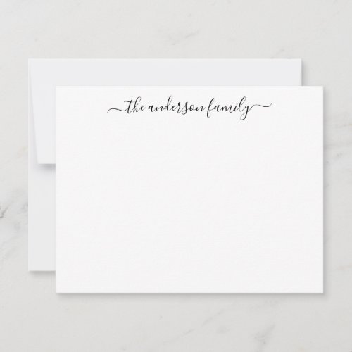 Modern Family Last Name Black Script Calligraphy Note Card