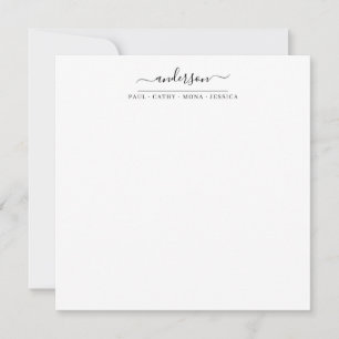 Modern Family Last Name Black Script Calligraphy Note Card