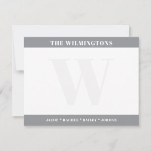 Modern Family Last Name Initial Gray Stationery Note Card