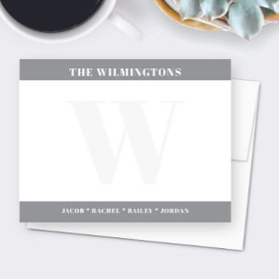 Modern Family Last Name Initial Gray Stationery Note Card