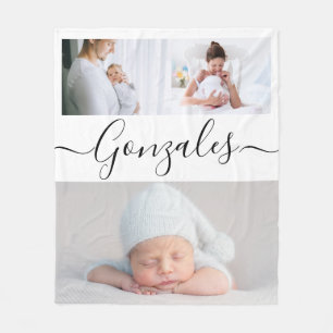 Modern Family lastname Script Personalized Photos Fleece Blanket
