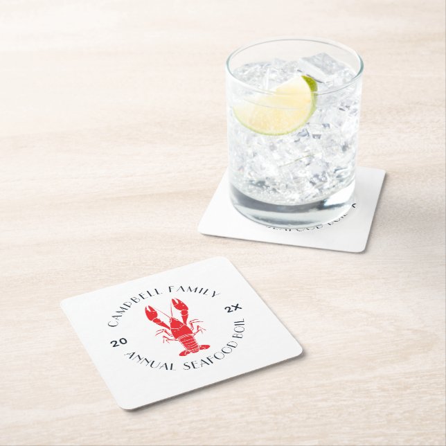 Modern Family Lobster Boil Custom Square Paper Coaster (Insitu)