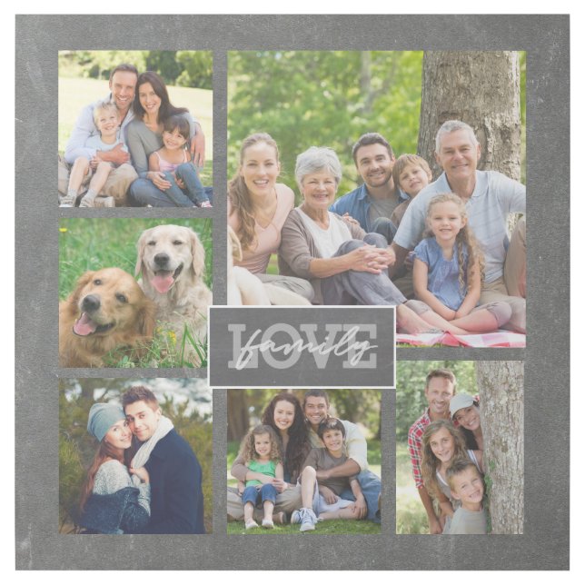 Modern Family Love 24x24 Photo Collage Chalkboard Gallery Wrap (Front)