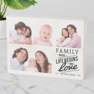 Modern Family Love Quote Photo Collage Wooden Box Sign