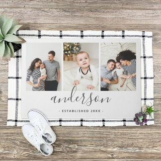 Modern Family Monogram 3 Photo Collage Doormat