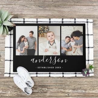 Modern Family Monogram 3 Photo Collage Doormat