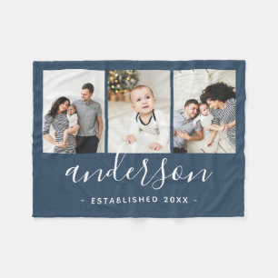 Modern Family Monogram 3 Photo Collage Fleece Blanket