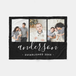 Modern Family Monogram 3 Photo Collage Fleece Blanket