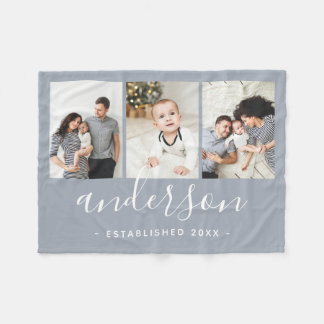 Modern Family Monogram 3 Photo Collage Fleece Blanket