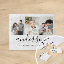 Modern Family Monogram 3 Photo Collage Jigsaw Puzzle