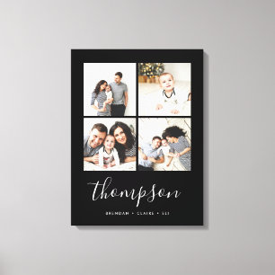 Modern Family Monogram 4 Photo Collage Canvas Print