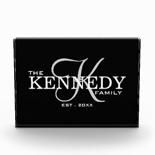 Modern Family Monogram Last Name Typography Black Photo Block